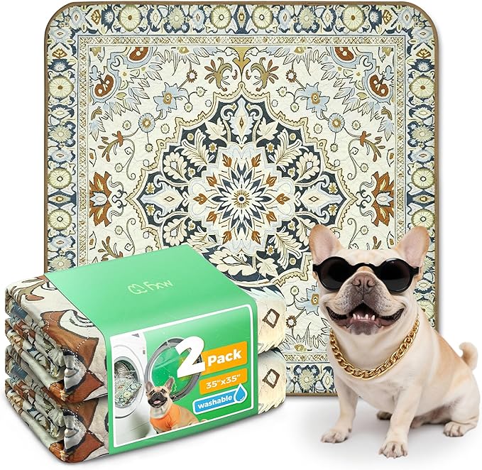FXW Washable Pee Pads for Dogs, Puppy Pads with Super Absorbent, Specifically Designed for Potty Training, 35" Square, Boho Beige, 2 Packs
