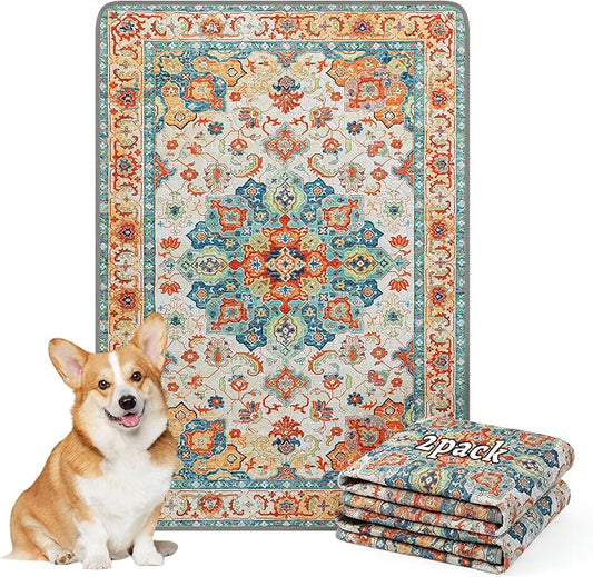 NOYAL Bohemian Washable Dog Pee Pads - Super Absorbent Reusable Puppy Training Pads with Stylish Prints | 100% Waterproof, Leak-Proof & Non-Slip Pet Housebreaking Pads for Indoor 2 Packs