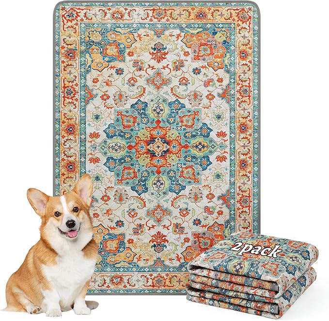 NOYAL Bohemian Washable Dog Pee Pads - Super Absorbent Reusable Puppy Training Pads with Stylish Prints | 100% Waterproof, Leak-Proof & Non-Slip Pet Housebreaking Pads for Indoor 2 Packs
