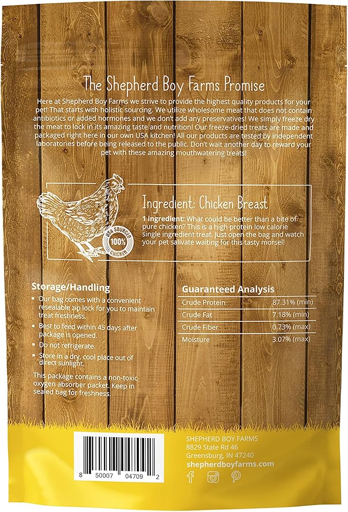 Shepherd Boy Farms Freeze Dried Dog and Cat Treats, Chicken Breast, All Natural Freeze-Dried Dog Treat & Snacks, Made in USA, High in Protein, Nutrition of Raw Food, Single Ingredient, 8oz