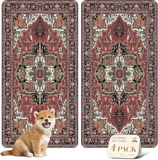 nunubaby 4PACK Washable Pee Pads for Dogs, Stylish, Non-Slip and Leak-Proof Pee Pads. Reusable Potty Pads for Dogs for Crates and Floors.(Red/Rect, 24" x48" )