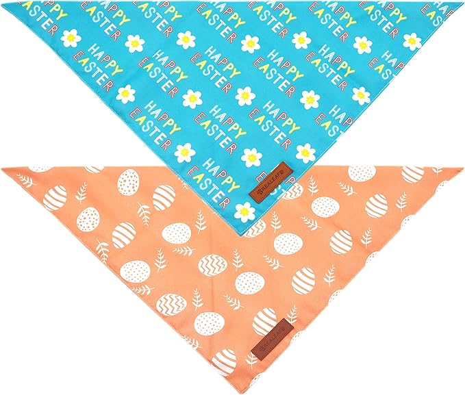 Realeaf Happy Easter Dog Bandanas 2 Pack, Reversible Pet Scarf for Boy and Girl, Premium Durable Fabric, Holiday Bandana for Small Medium Large and Extra Large Dogs (Large)
