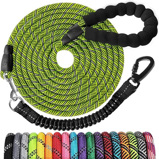 Long Dog Leash 20 FT: Heavy Duty Rope Leashes for Dogs Training with Swivel Lockable Hook Reflective Threads Bungee and Padded Handle - Dog Lead for Large Small Medium Dogs Outside Walking Hiking