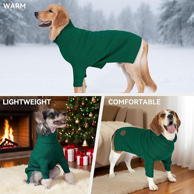 cyeollo Dog Christmas Sweater Pullover Turtleneck for Dogs, Classic Knitwear Fall Winter Cold Weather Dog Clothes Warm Pet Apparel Small Medium Large Dog Sweaters, Green L