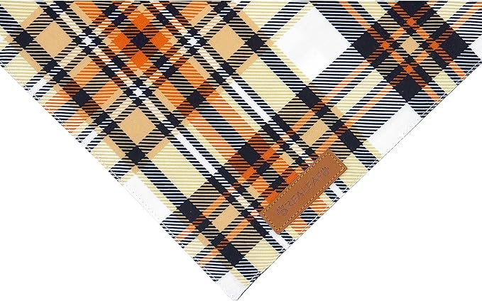 Realeaf Fall Dog Bandanas 2 Pack, Reversible Orange Plaid Holiday Pet Scarf for Boy and Girl, Premium Durable Fabric, Halloween Thanksgiving Bandana for Medium and Large Dogs (Large)