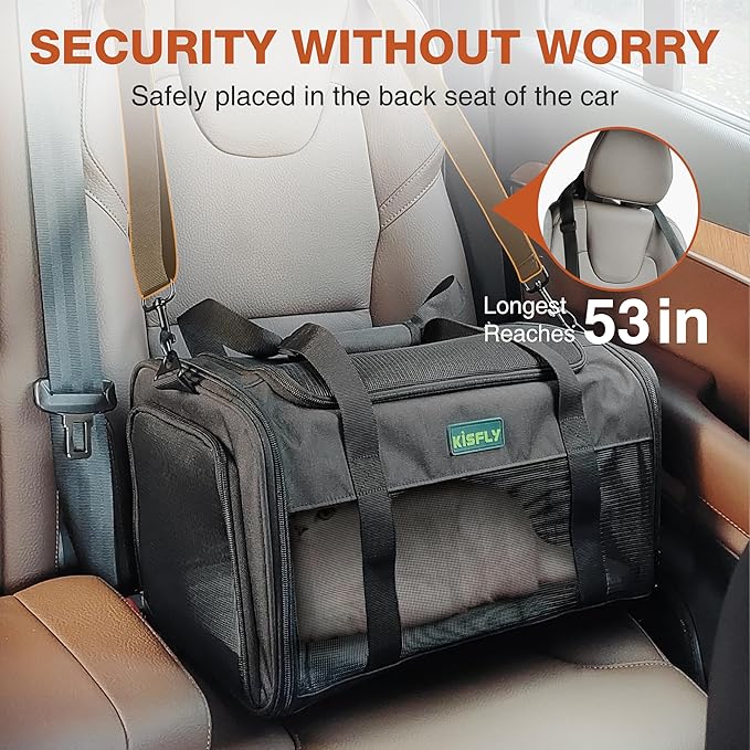 Airline Approved Cat and Small Dog Carrier 17"x11"x9.5"– Soft-Sided, Foldable Under-Seat Travel Bag for Pets up to 12 lbs, Top-Loading, Scratch-Resistant Mesh, Black