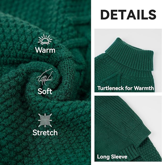 cyeollo Dog Christmas Sweater Pullover Turtleneck for Large Dogs, Classic Knitwear Fall Winter Cold Weather Dog Clothes Warm Pet Apparel Small Medium Large Dog Sweaters, Green 2XL