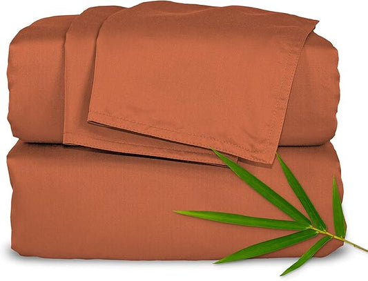 Pure Bamboo California King Sheets, Genuine 100% Organic Viscose Derived from Bamboo Bed Sheet Set, Soft & Cooling, Double Stitching, 2 Year Quality Promise (California King, Terracotta)