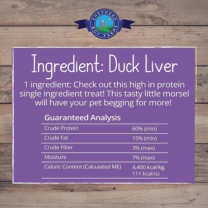 Shepherd Boy Farms Freeze Dried Dog and Cat Treats, Duck Liver, All Natural Single Ingredient Freeze-Dried Dog Treat & Snacks, Made in USA, High Protein, Essential Nutrition of Raw Food, 3oz