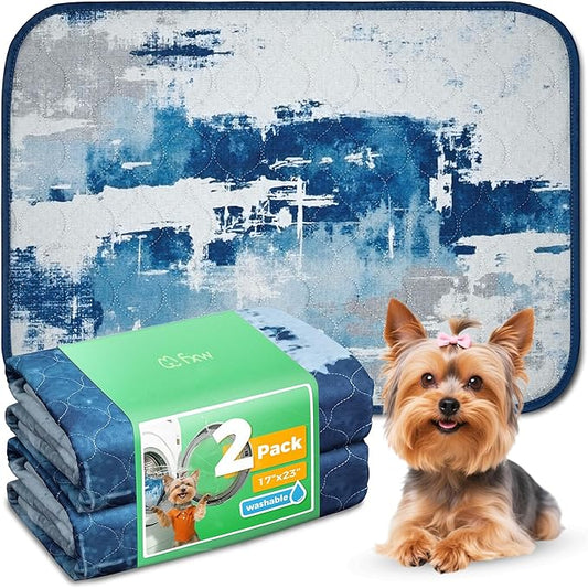 FXW Washable Pee Pads for Dogs, Puppy Pads with Super Absorbent, Specifically Designed for 24inch Cages, 17" x 23" Rectangle, Tie-Dye Blue, 2 Packs