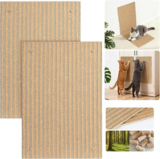 Cork cat Scratch pad for Cats-cat Scratching Posts-cat scratchers for Indoor Cats-cat Scratcher Furniture for Wall & Floor - Natural Cork & Cardboard Blend, No Mess Splinters Easy Clean【2-Pack】