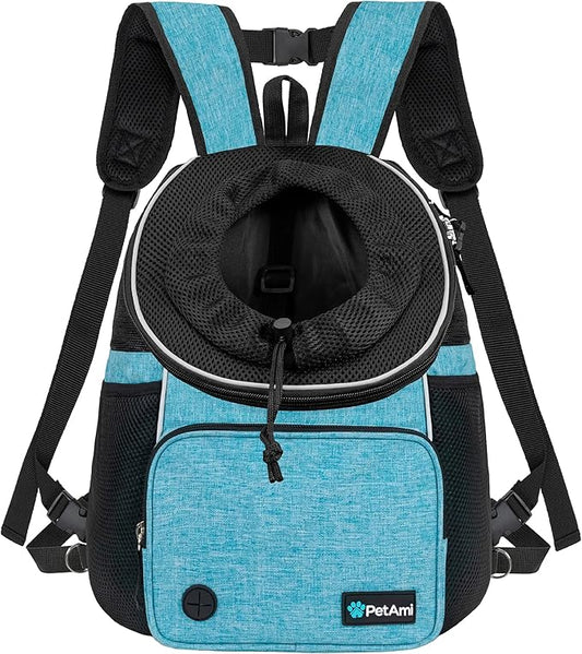 PetAmi Adjustable Cat & Dog Chest Carrier Backpack, Ventilated for Hiking & Camping, Max 15 lbs, Teal Blue