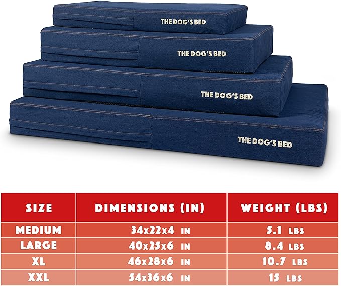 The Dog’s Bed Orthopedic Memory Foam Dog Bed, XL Blue Denim, Pain Relief for Arthritis, Hip & Elbow Dysplasia, Post Surgery, Lameness Supportive, Calming, Waterproof Washable Cover Veterinary Approved