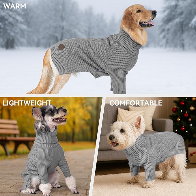 cyeollo 4XL Dog Sweater,Knitwear Pullover Sweaters Turtleneck Fall Winter Dog Clothes for Giant Breed Sweaters for Large Dogs Male, Grey XXXXL