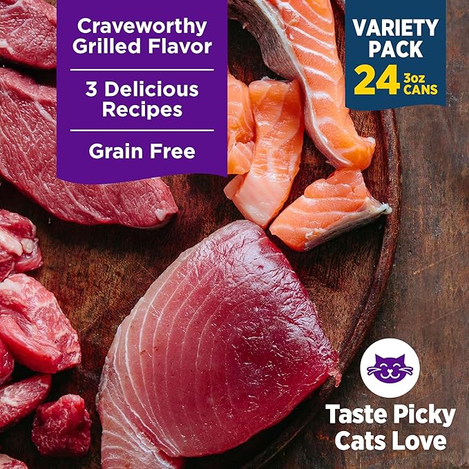 Wellness Complete Health Grilled, Adult Wet Cat Food, Natural, Protein-Rich, Grain-Free, 3 Ounce, 24 Pack, (Grilled Favorites Variety Pack)