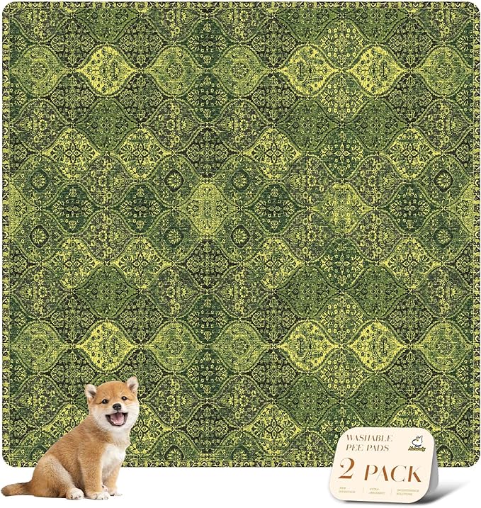 nunubaby 2PACK Washable Pee Pads for Dogs, Stylish, Non-Slip and Leak-Proof Pee Pads. Reusable Potty Pads for Dogs for Crates and Floors.(Green/Multi, 72" x72")