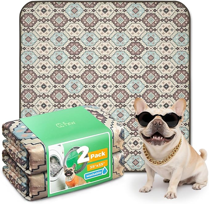 FXW Washable Pee Pads for Dogs, Puppy Pads with Super Absorbent, Specifically Designed for Potty Training, 35" Square, Tribal Beige, 2 Packs