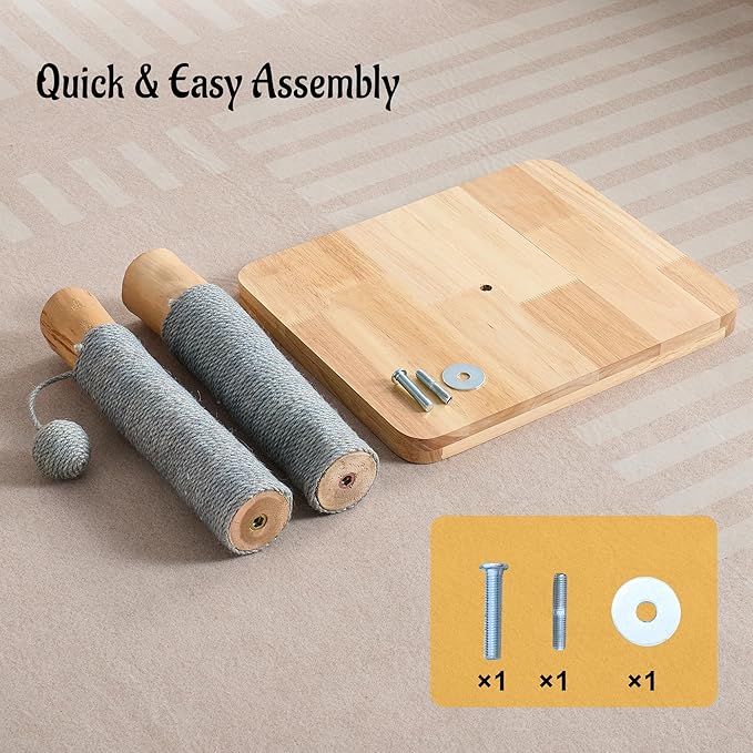 29" Tall Cat Scratching Post for Indoor Cats Adults, Extra-Stable & Natural Solid Wood Scratching Post Sisal Scratcher with Hanging Funny Ball, Gray