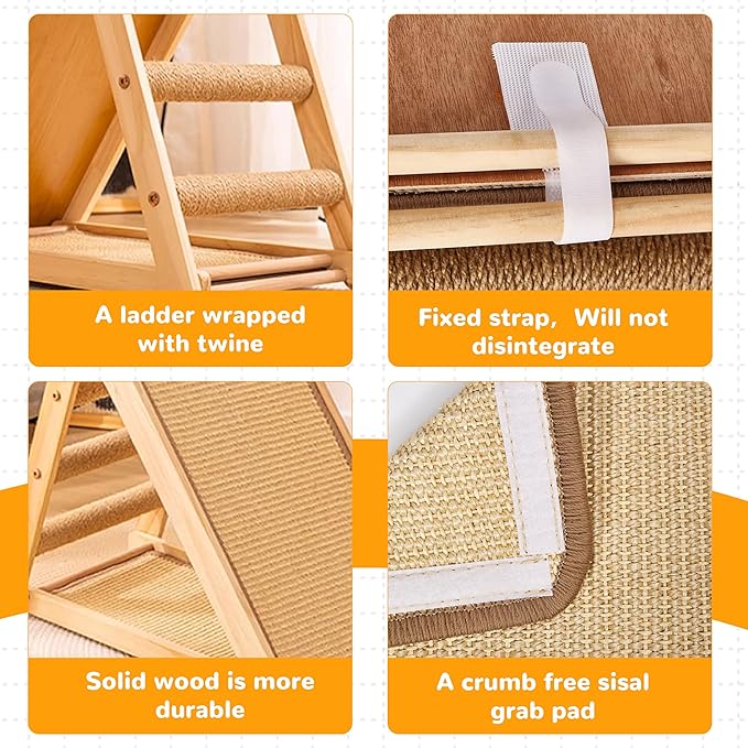 Large Sisal Cat Scratcher - Pre-Assembled Ready to Use - Solid Wood Sisal Scratching Posts for Indoor Cats Adults & Kittens