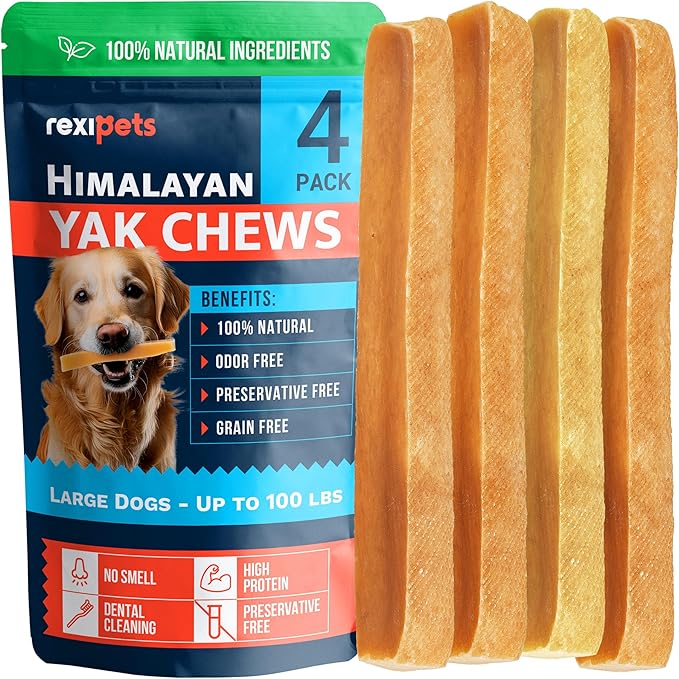 100% Natural Yak Cheese Himalayan Made Dog Chews All Breeds - Lactose Free Yak Chew for Small, Medium & Large Dogs - Dental Cleaning Dog Chews Aggressive Chewers - Long Lasting Odor & Gluten Free