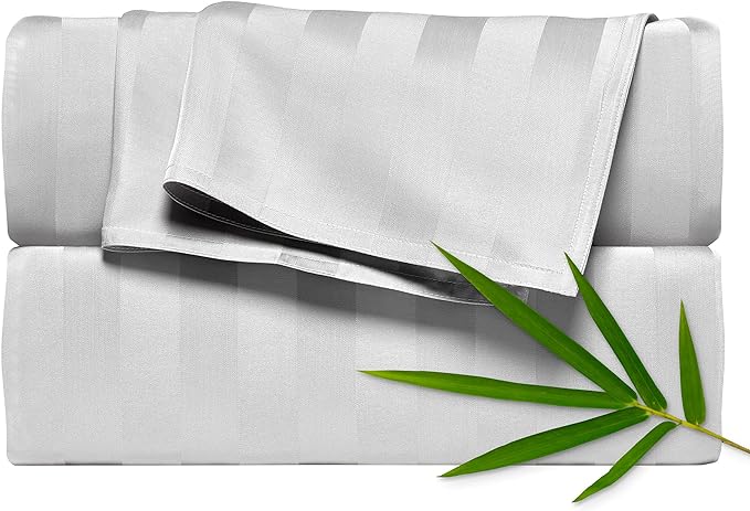 Pure Bamboo King Sheets, Genuine 100% Organic Viscose Derived from Bamboo Bed Sheet Set, Luxuriously Soft & Cooling, Double Stitching, 2 Year Quality Promise (King, Jacquard White)