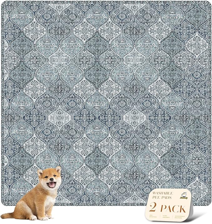 nunubaby 2PACK Washable Pee Pads for Dogs, Stylish, Non-Slip and Leak-Proof Pee Pads. Reusable Potty Pads for Dogs for Crates and Floors.(Blue/Multi, 72" x72")