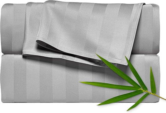 Pure Bamboo California King Sheets, Genuine 100% Organic Viscose Derived from Bamboo Bed Sheet Set, Soft & Cooling, Double Stitching, 2 Year Quality Promise (California King, Jacquard Silver)