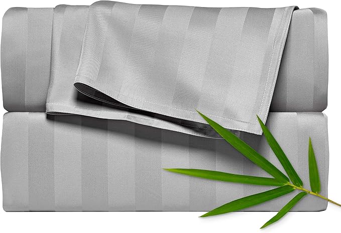 Pure Bamboo King Sheets, Genuine 100% Organic Viscose Derived from Bamboo Bed Sheet Set, Luxuriously Soft & Cooling, Double Stitching, 2 Year Quality Promise (King, Jacquard Silver)