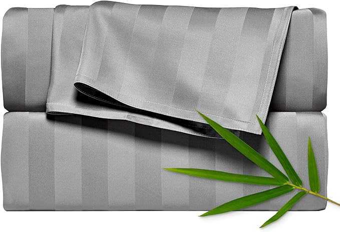 Pure Bamboo Twin Sheets, Genuine 100% Organic Viscose Derived from Bamboo Bed Sheet Set, Luxuriously Soft & Cooling, Double Stitching, 2 Year Quality Promise (Twin, Jacquard Stone)